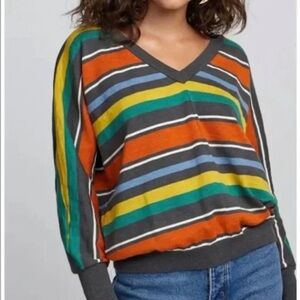 RVCA Colorful Striped V-Neck Sweater M